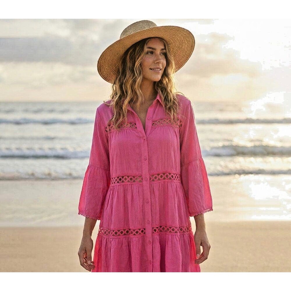 Cloth & Portrait Pink Boho Tunic Top/Dress – Women's Size Large